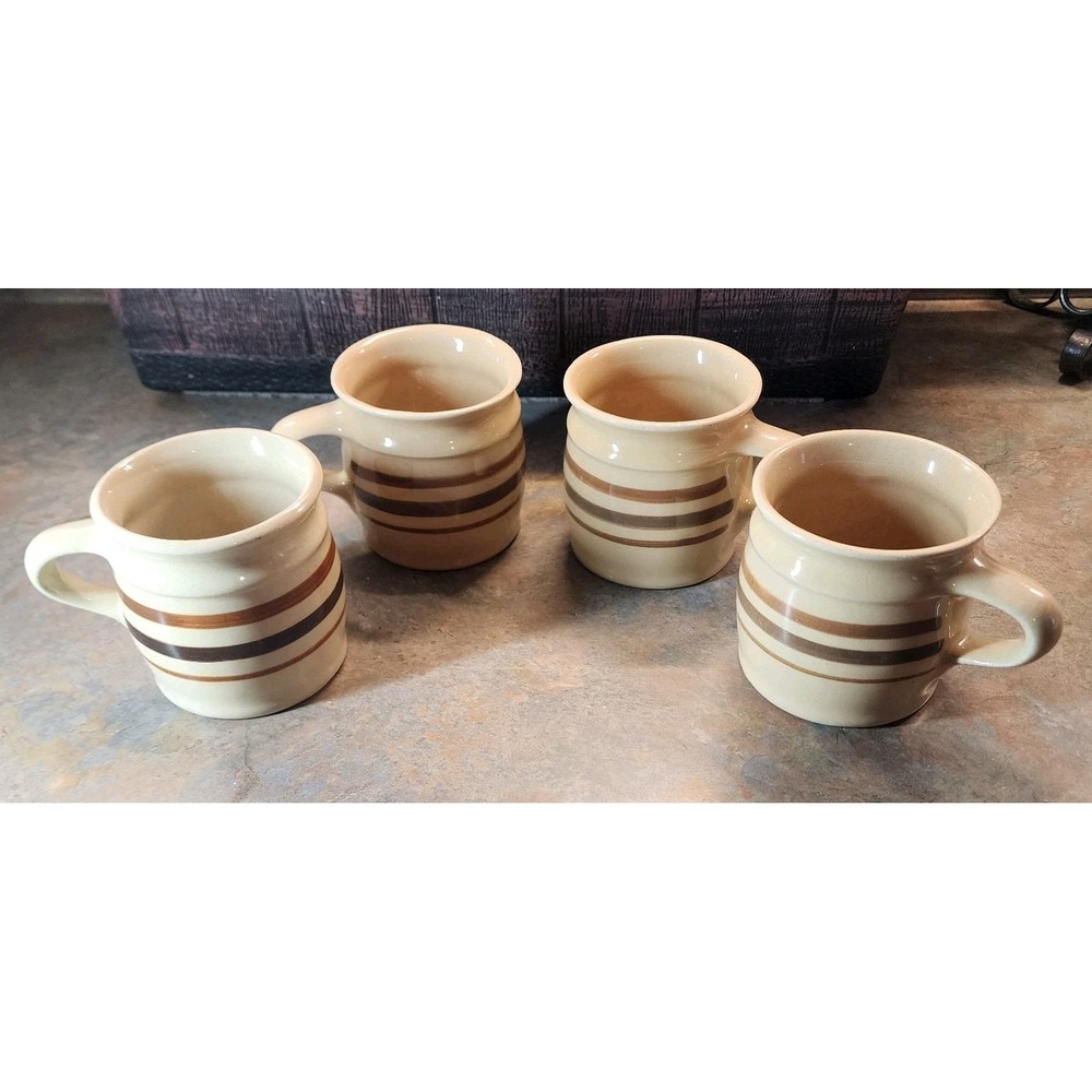 Hartstone Pottery Vintage Stripe Coffee Cups Mugs Set of 4 Cafe Diner USA (S36)